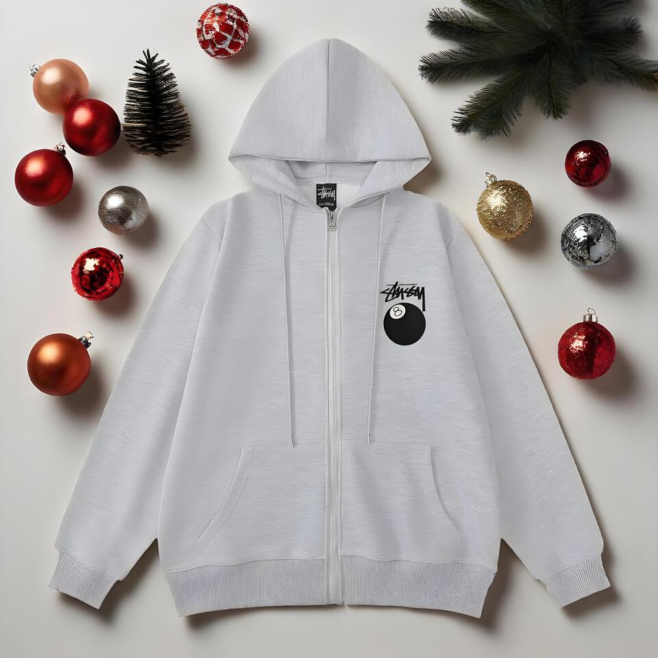 Stussy Grey Cotton Hoodie Street Print Oversized Fit