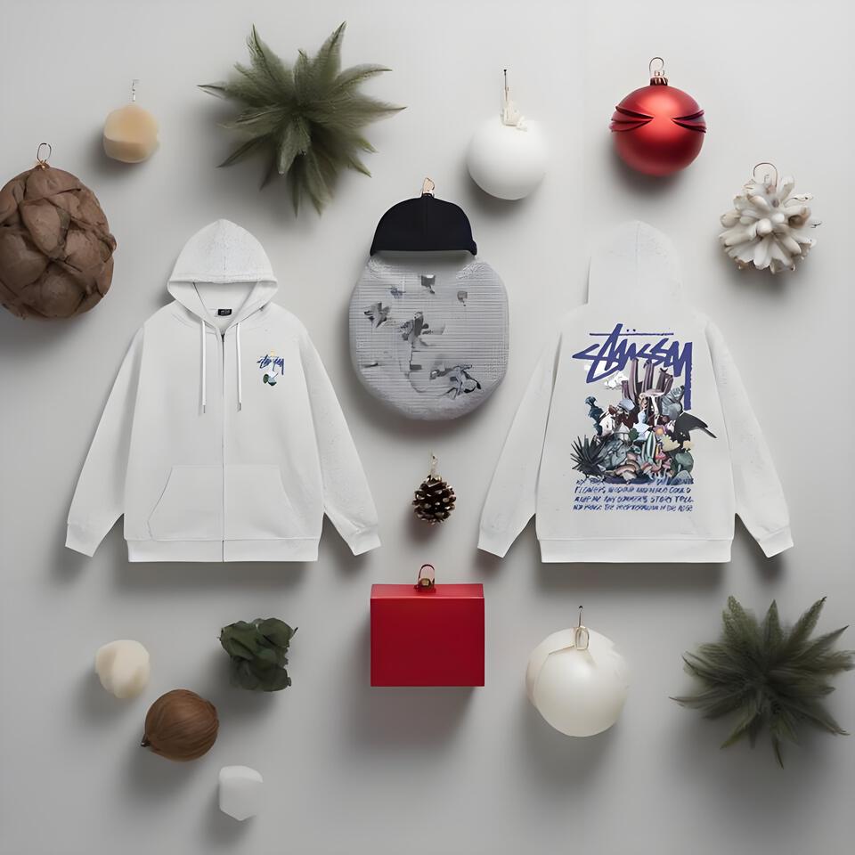 Stussy Grey Cotton Hoodie Streetwear Embroidered Loose Fit