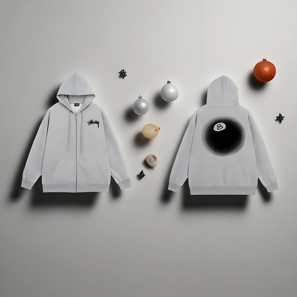 Stussy Grey Cotton Hoodie Unisex Streetwear Casual