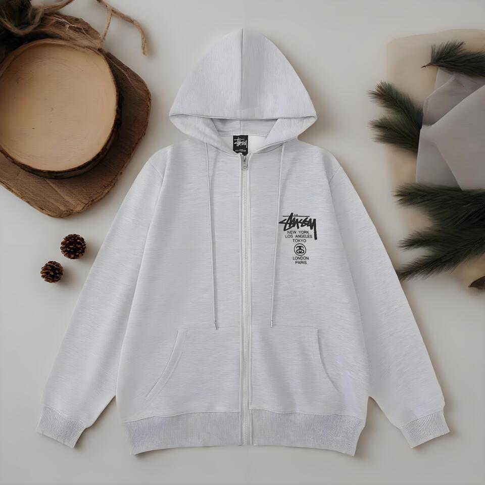 Stussy Grey Cotton Hoodie Unisex Streetwear Essential