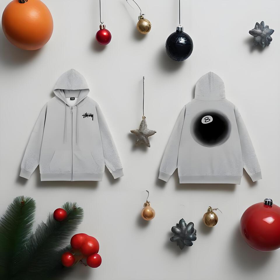 Stussy Grey Cotton Hoodie Unisex Streetwear Loose Fit