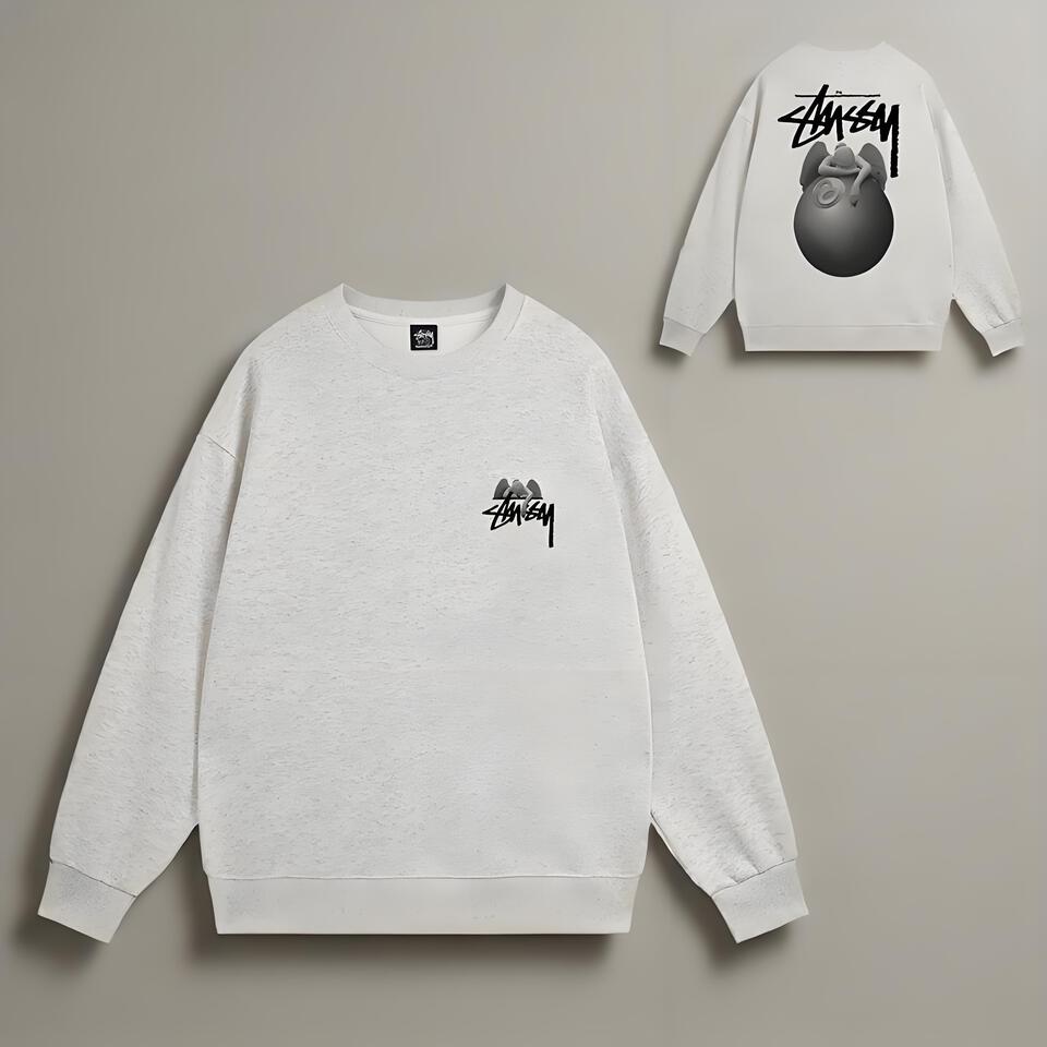 Stussy Grey Cotton Streetwear Crewneck Sweatshirt
