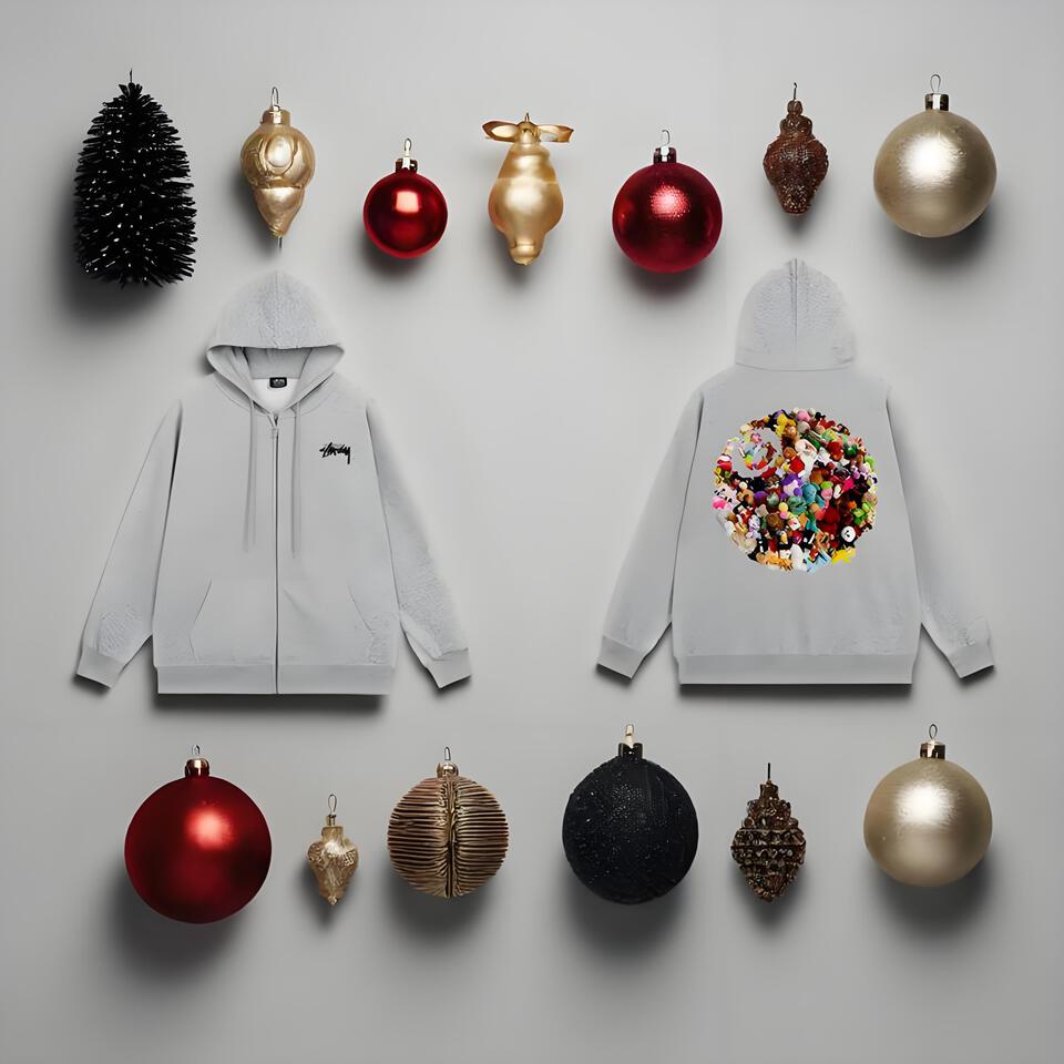 Stussy Grey Embroidered Hoodie Unisex Streetwear Pullover