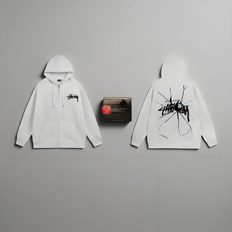 Stussy Grey Hoodie Unisex Cotton Streetwear Print