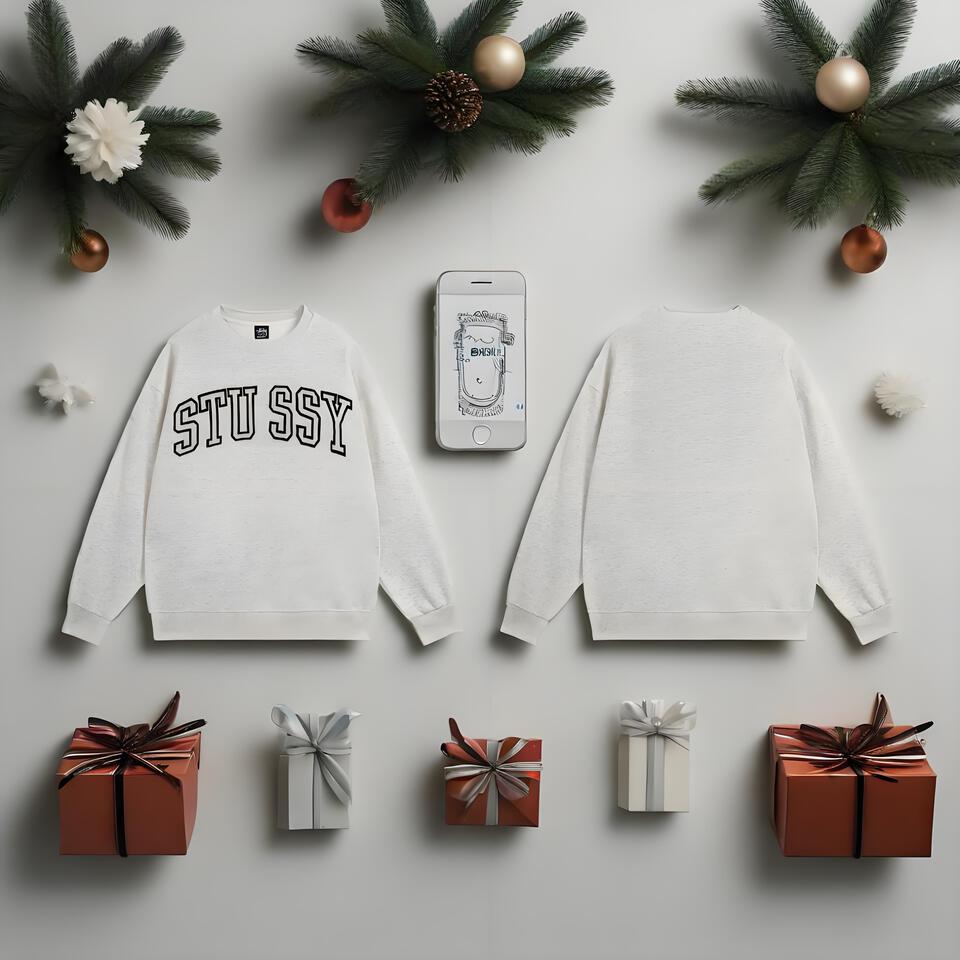 Stussy Grey Oversized Cotton Crewneck Sweatshirt Unisex Street Print