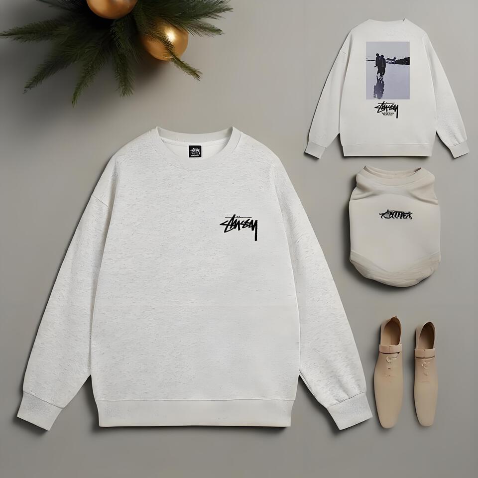 Stussy Grey Oversized Cotton Printed Crewneck Sweatshirt Unisex
