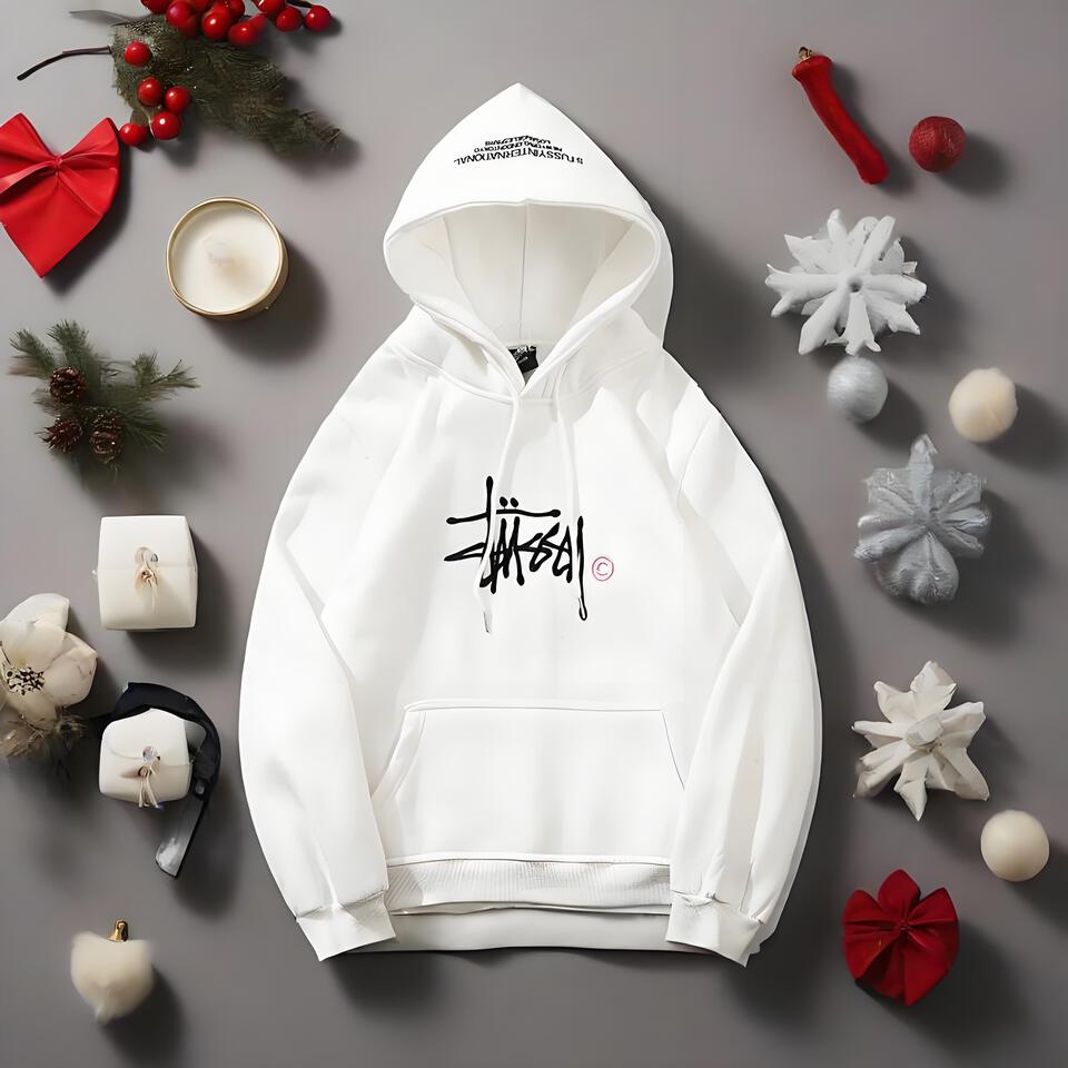 Stussy Hooded White Sweatshirt Graffiti Logo Loose Fit