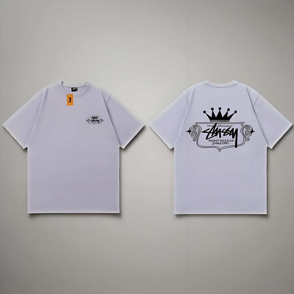 Stussy Lavender Cotton Loose Fit Embroidered T-Shirt