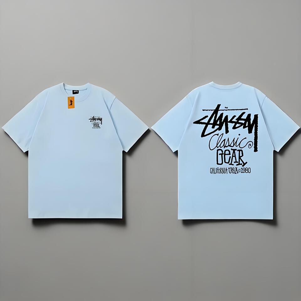 Stussy Light Blue Cotton Oversized T-Shirt Unisex Streetwear Style