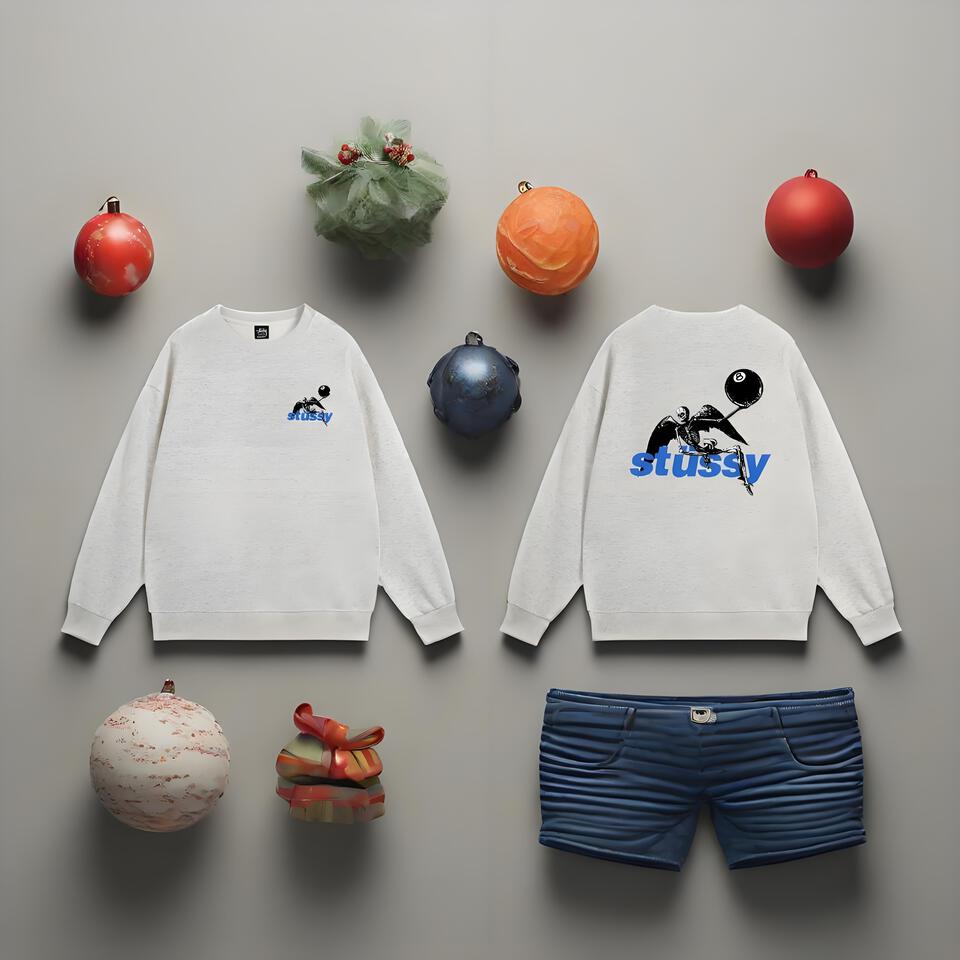 Stussy Light Grey Cotton Oversized Crewneck Sweatshirt Unisex