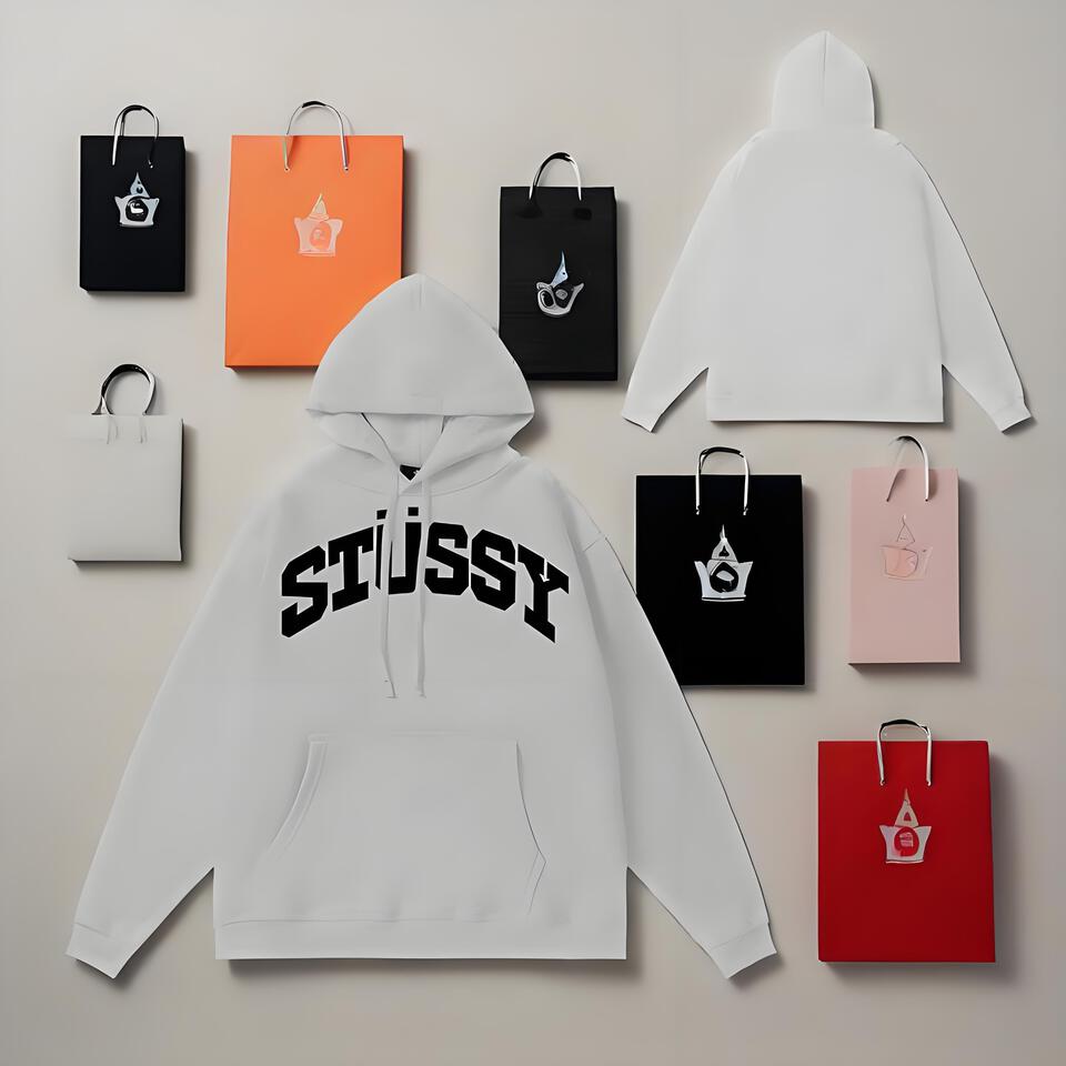 Stussy Light Grey Unisex Hoodie Streetwear Oversized Cotton