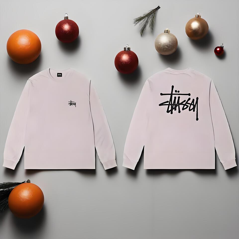 Stussy Light Pink Cotton Graffiti Street Long Sleeve T-Shirt