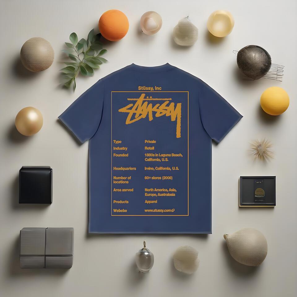 Stussy Navy Blue Cotton Graffiti Loose T-Shirt