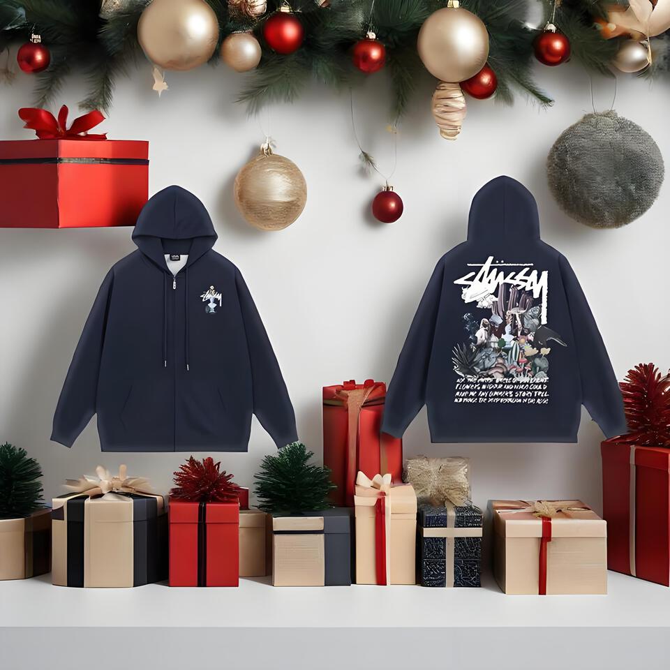 Stussy Navy Blue Cotton Hoodie Unisex Streetwear