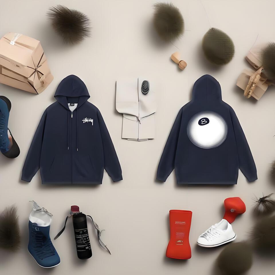 Stussy Navy Blue Cotton Hoodie Unisex Streetwear Essential