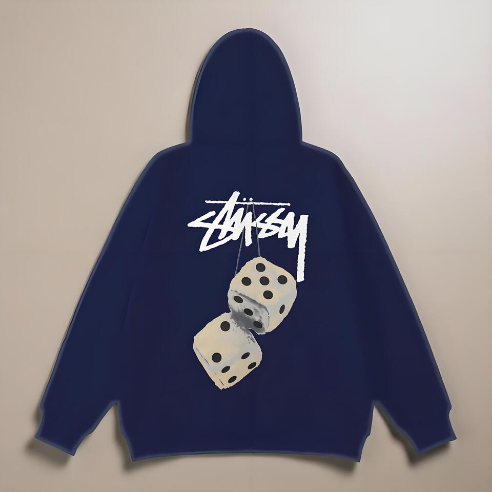 Stussy Navy Blue Cotton Loose Fit Hooded Sweatshirt