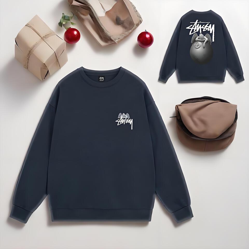 Stussy Navy Blue Cotton Loose Fit Street Crewneck Sweatshirt