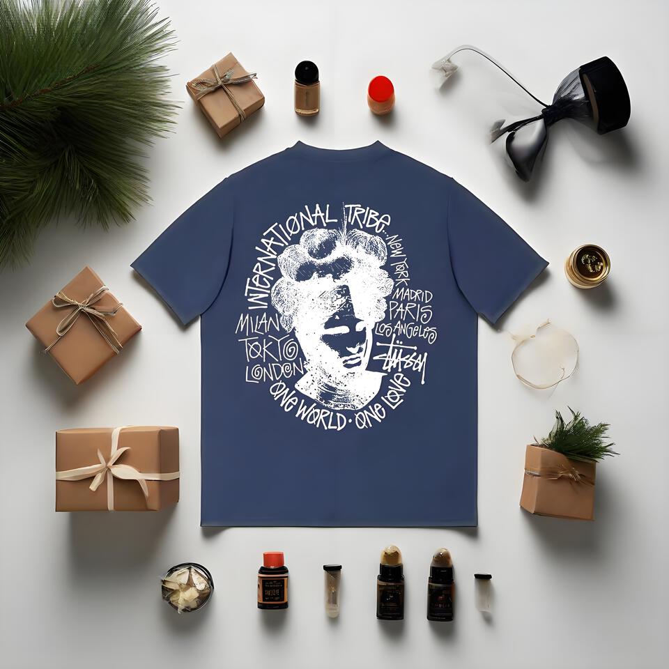 Stussy Navy Blue Premium Cotton T-Shirt Unisex Streetwear