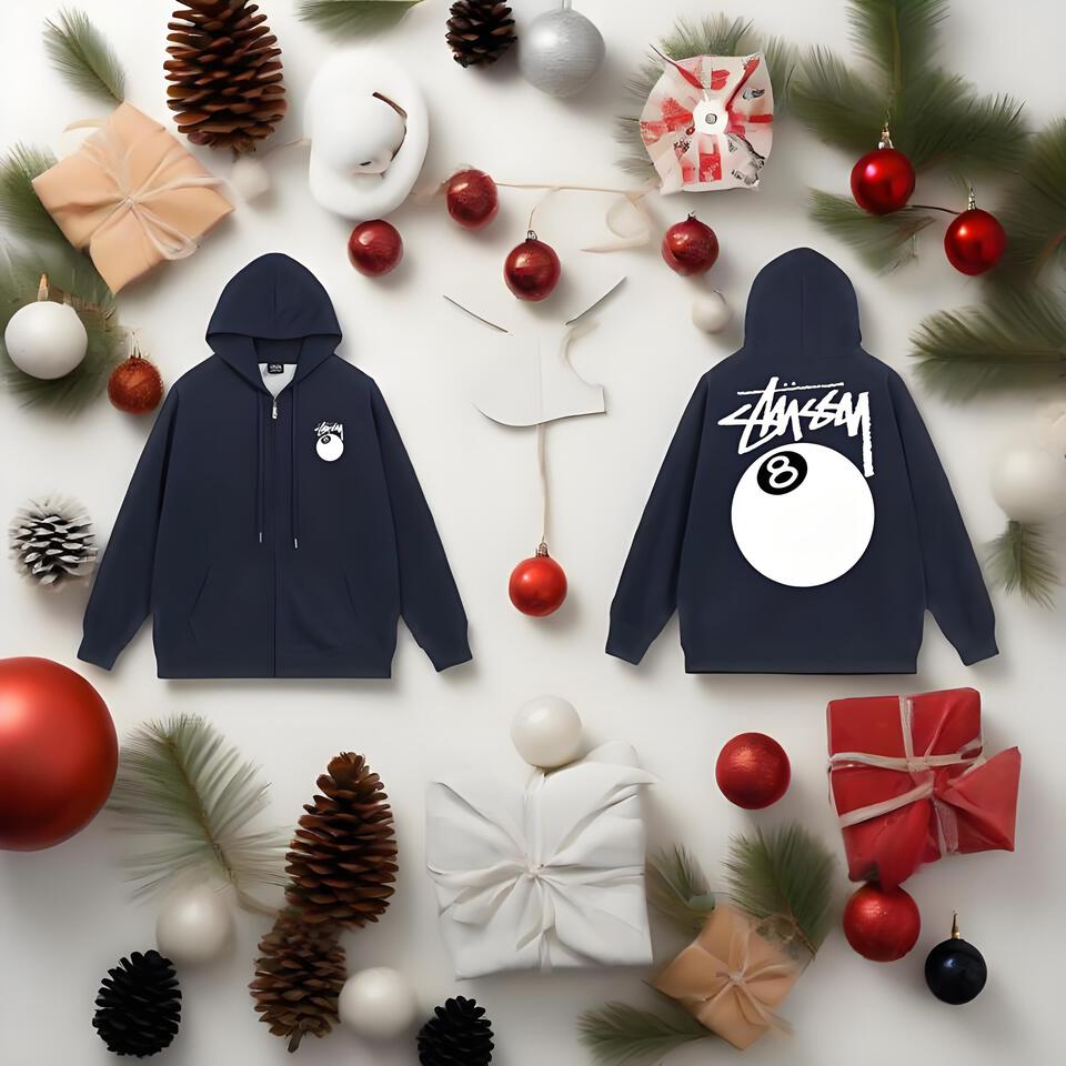 Stussy Navy Blue Unisex Hoodie Streetwear Casual Pullover