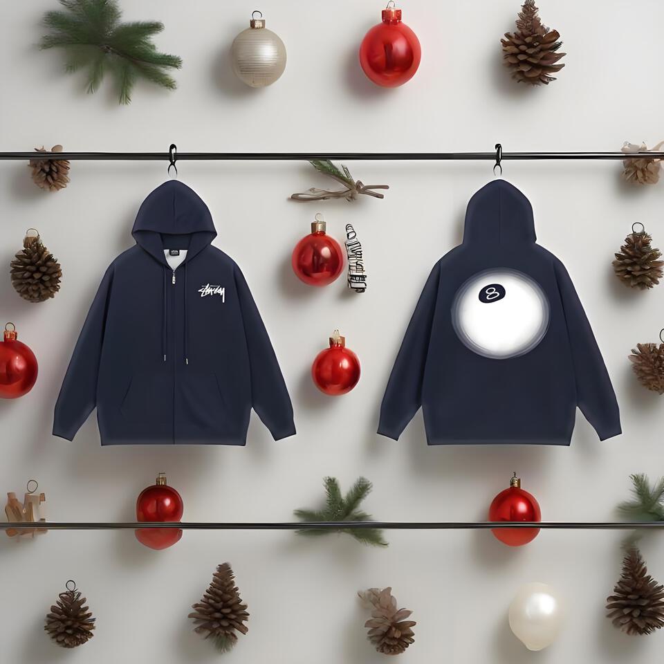 Stussy Navy Blue Unisex Hoodie Streetwear Print Cotton