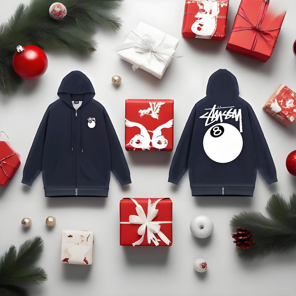 Stussy Navy Blue Zip Hoodie Unisex Streetwear Pullover