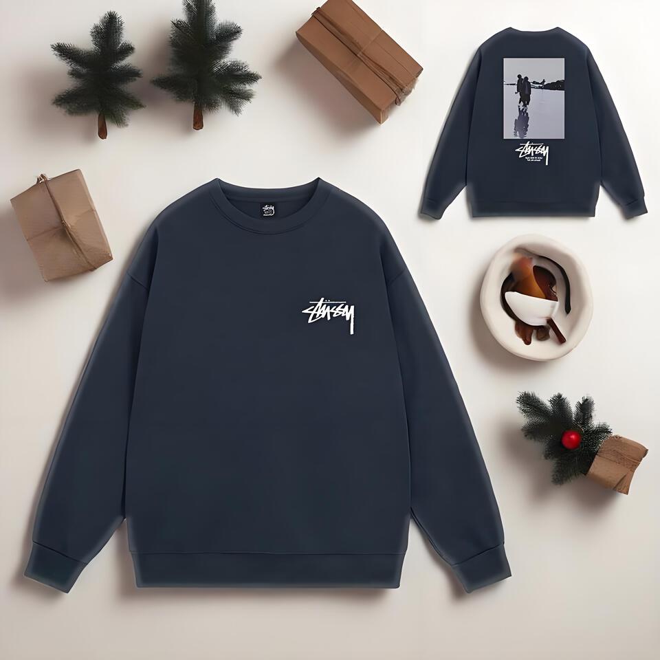 Stussy Navy Cotton Blend Street Crewneck Sweatshirt
