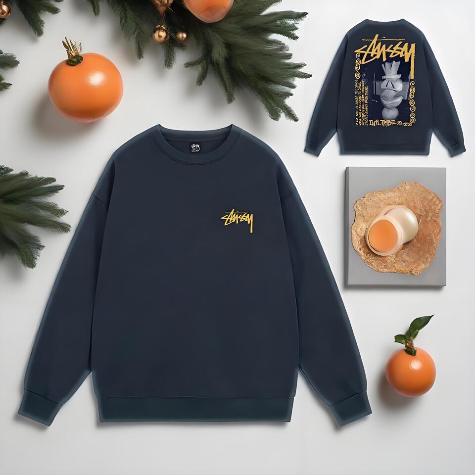 Stussy Navy Cotton Crewneck Streetwear Unisex Hoodie