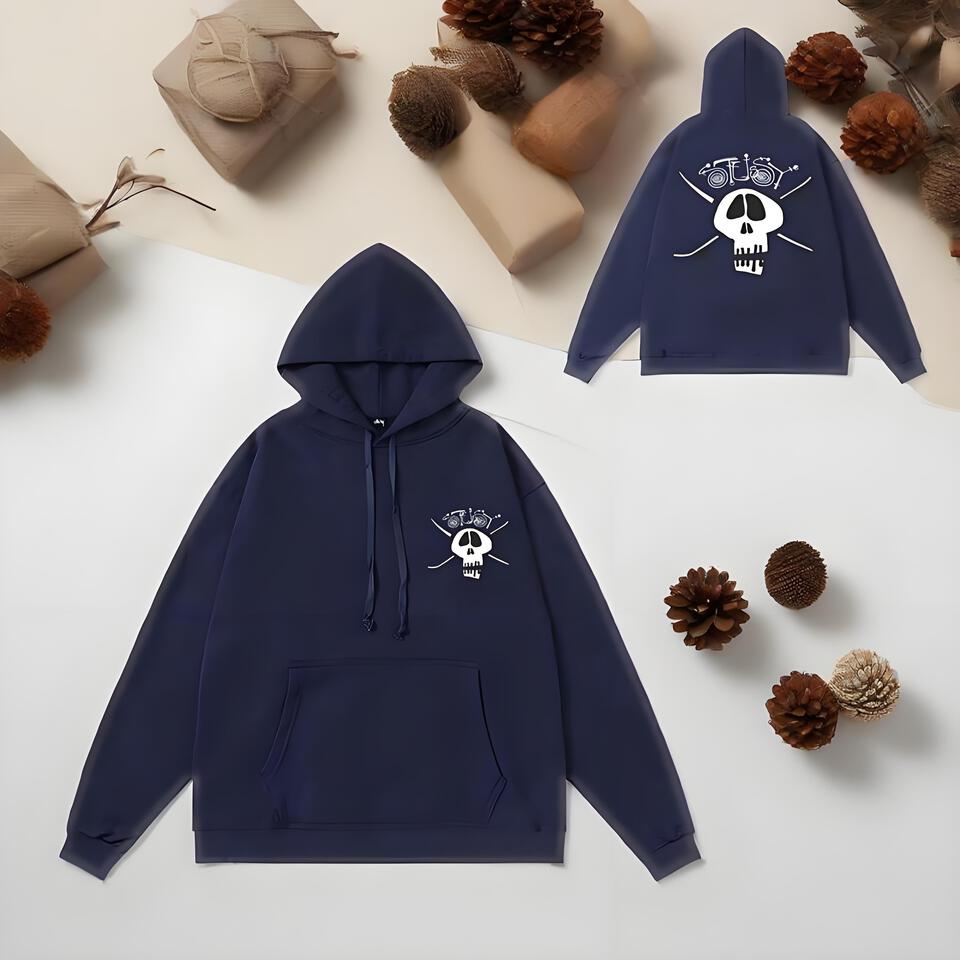 Stussy Navy Cotton Hoodie Unisex Streetwear Casual Pullover