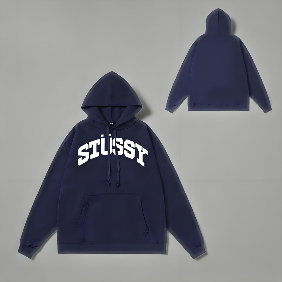 Stussy Navy Cotton Hoodie Unisex Streetwear Graphic Print