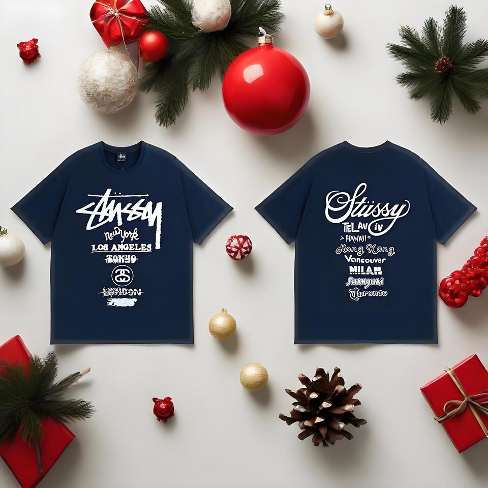 Stussy Navy Cotton Loose City Print T-Shirt