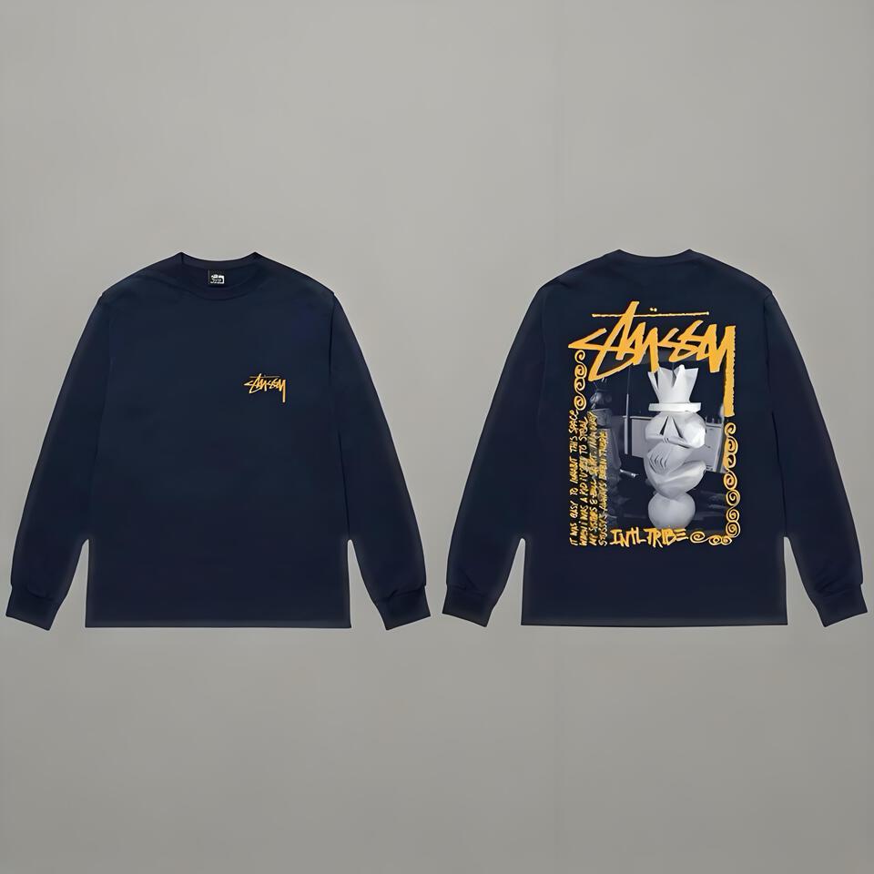 Stussy Navy Cotton Street Print Long Sleeve T-Shirt