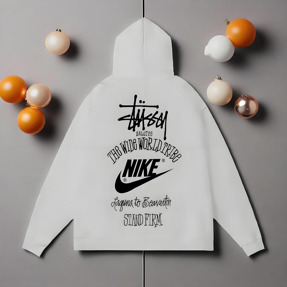 Stussy Nike Hoodie Grey Cotton Streetwear Unisex