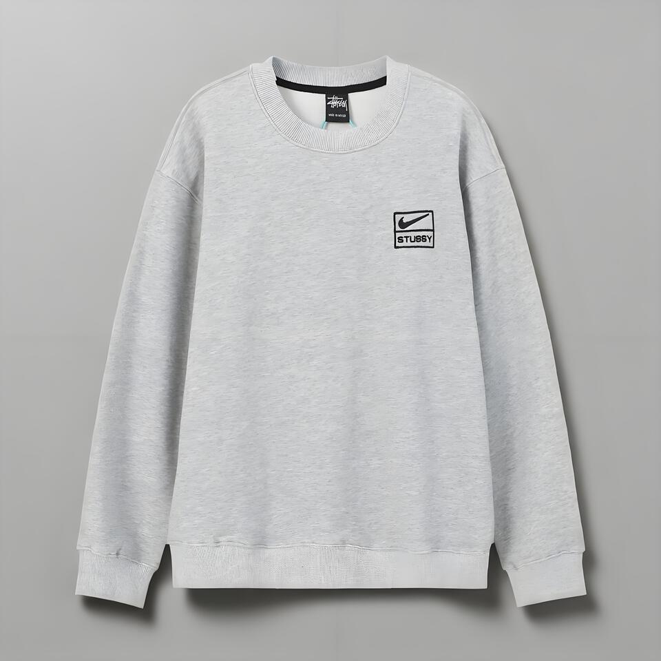Stussy Nike Hoodie Men Women Grey Cotton Pullover Unisex Sweatshirt