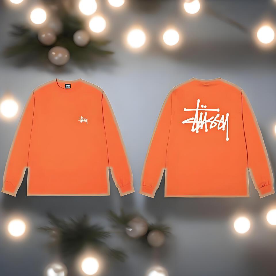 Stussy Orange Long Sleeve Tee Graffiti Streetwear Unisex Cotton