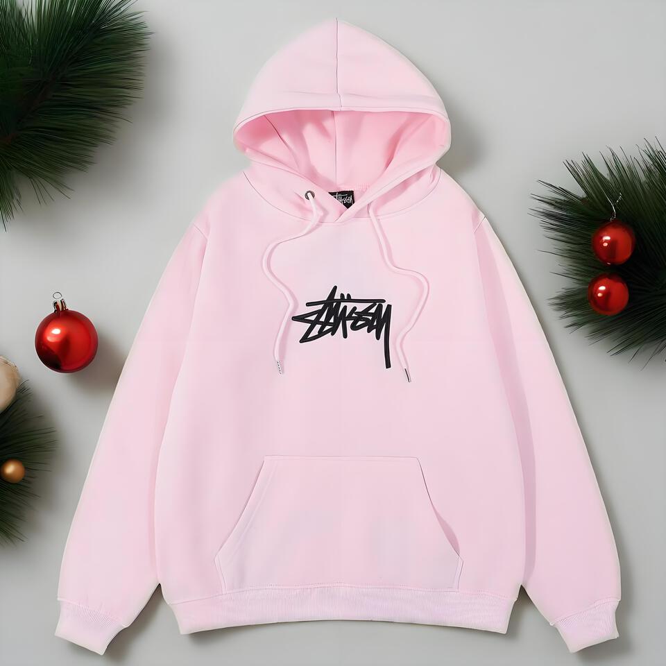 Stussy Pink Cotton Hoodie Unisex Streetwear Essential