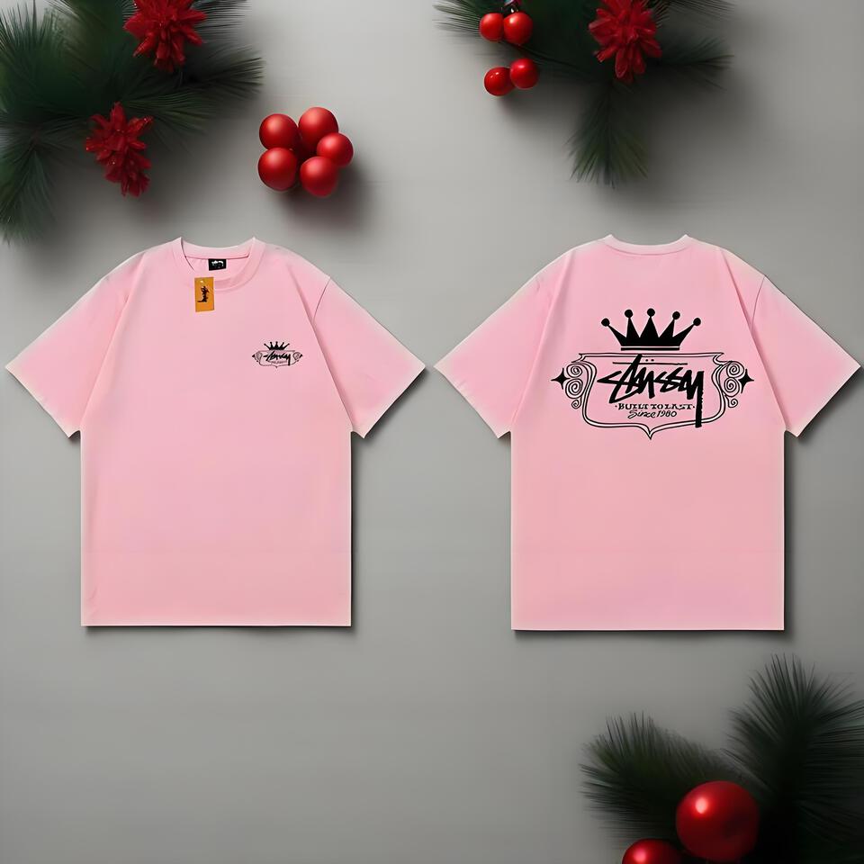 Stussy Pink Crown Unisex Streetwear Cotton T-Shirt