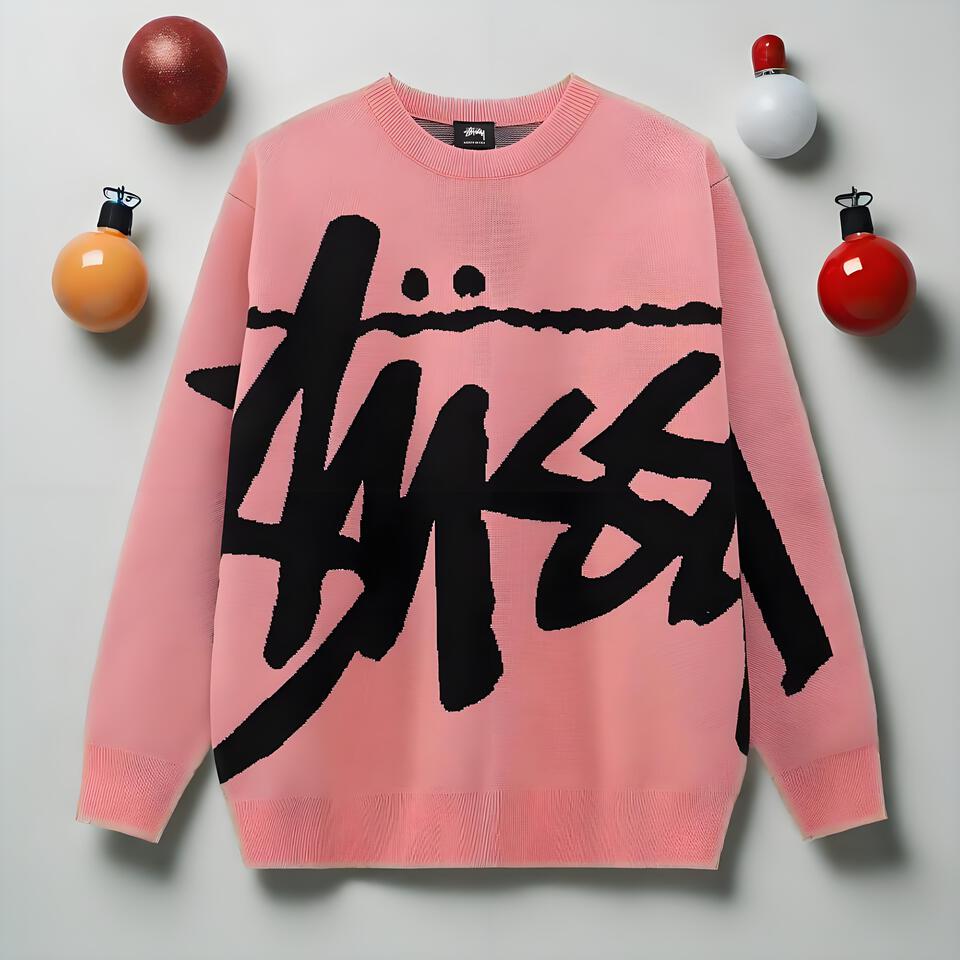 Stussy Pink Graffiti Knit Sweater Unisex Streetwear