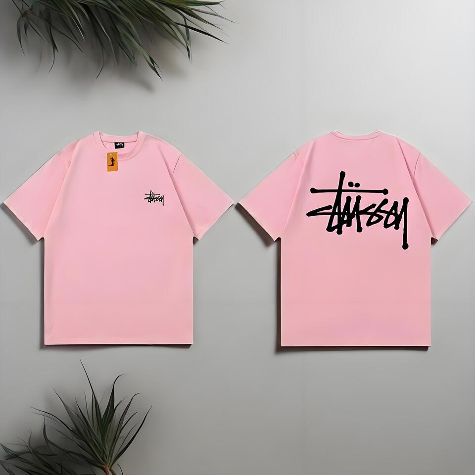 Stussy Pink Oversized Cotton T-Shirt Street Graffiti Unisex