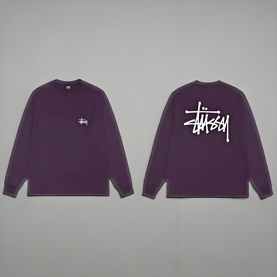 Stussy Purple Cotton Long Sleeve Tee Street Graffiti Unisex
