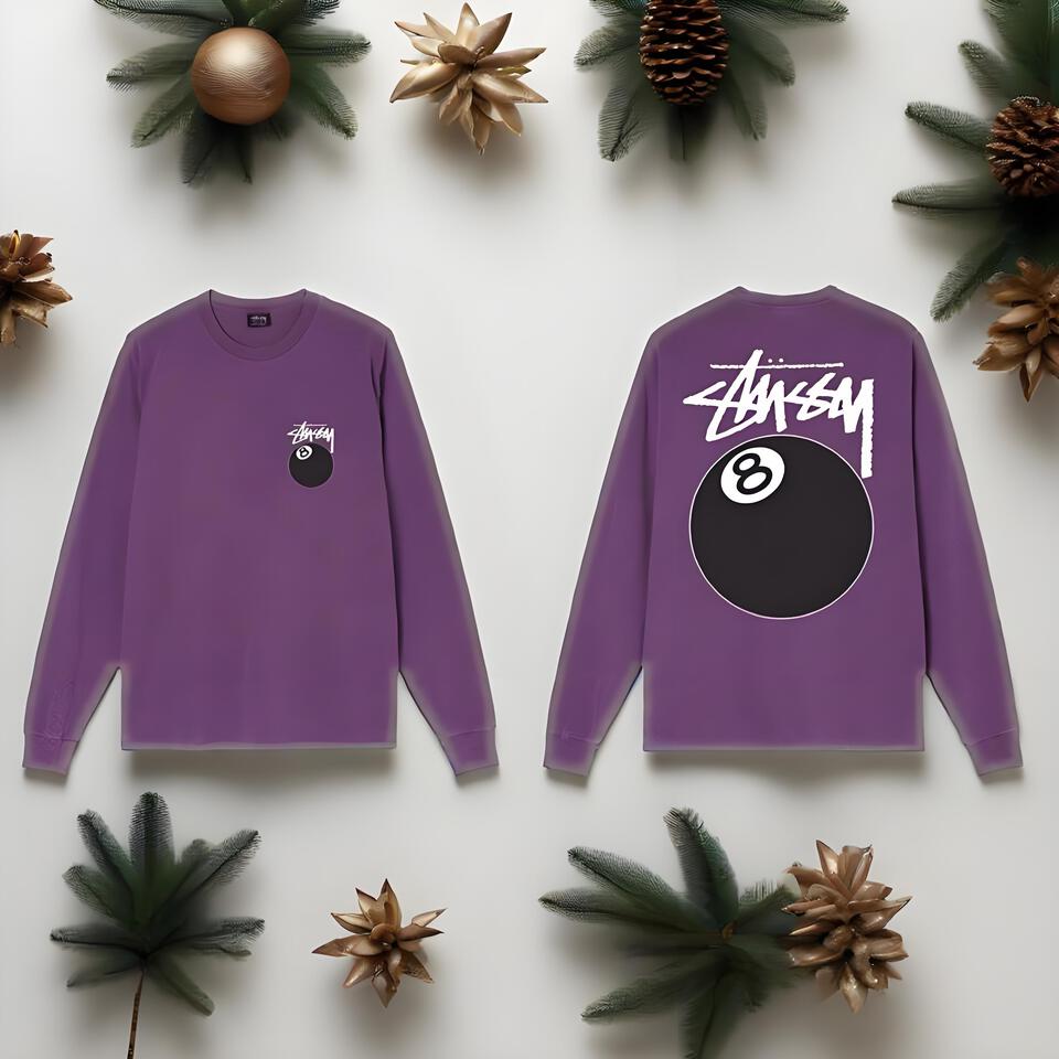 Stussy Purple Cotton Long Sleeve Tee Unisex Streetwear