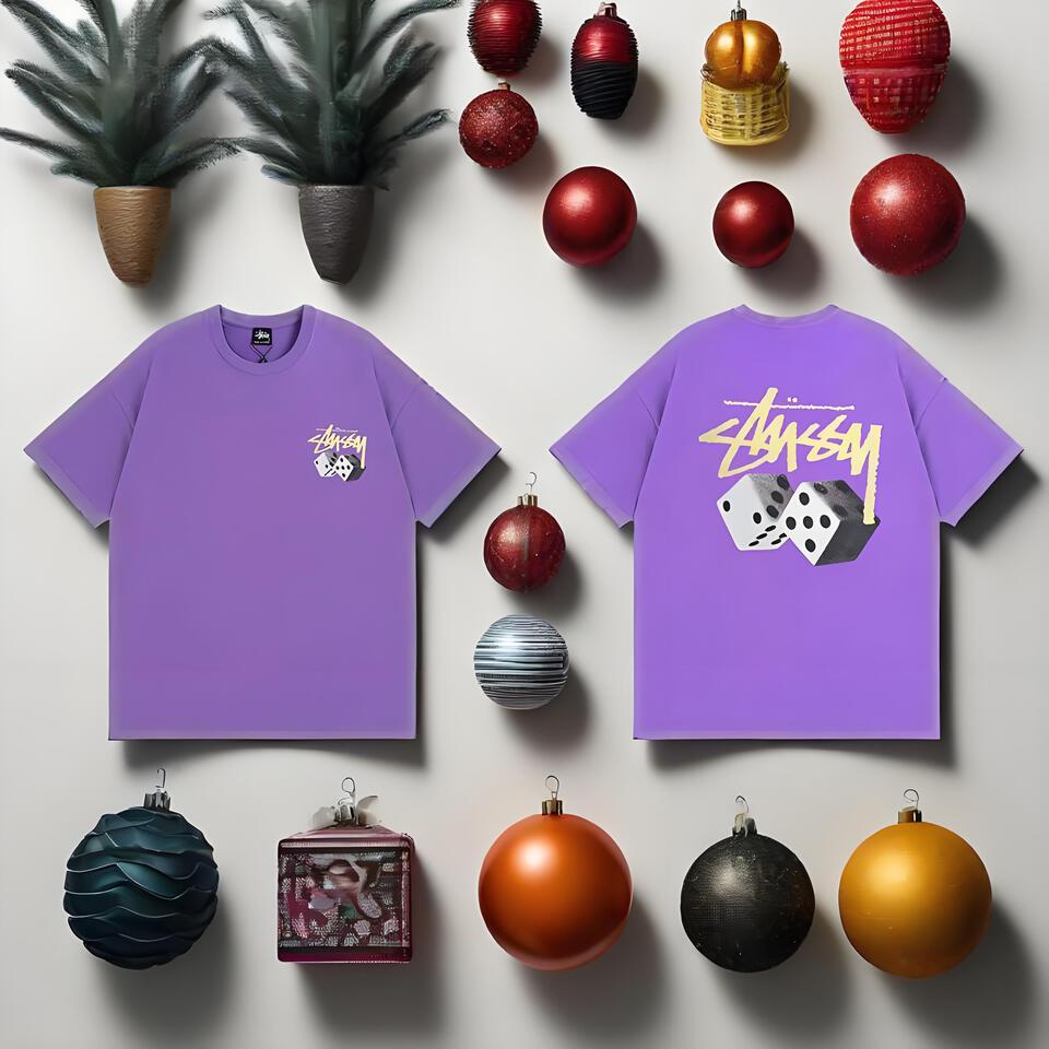 Stussy Purple Loose Cotton Tee Street Graffiti Dice Print Unisex