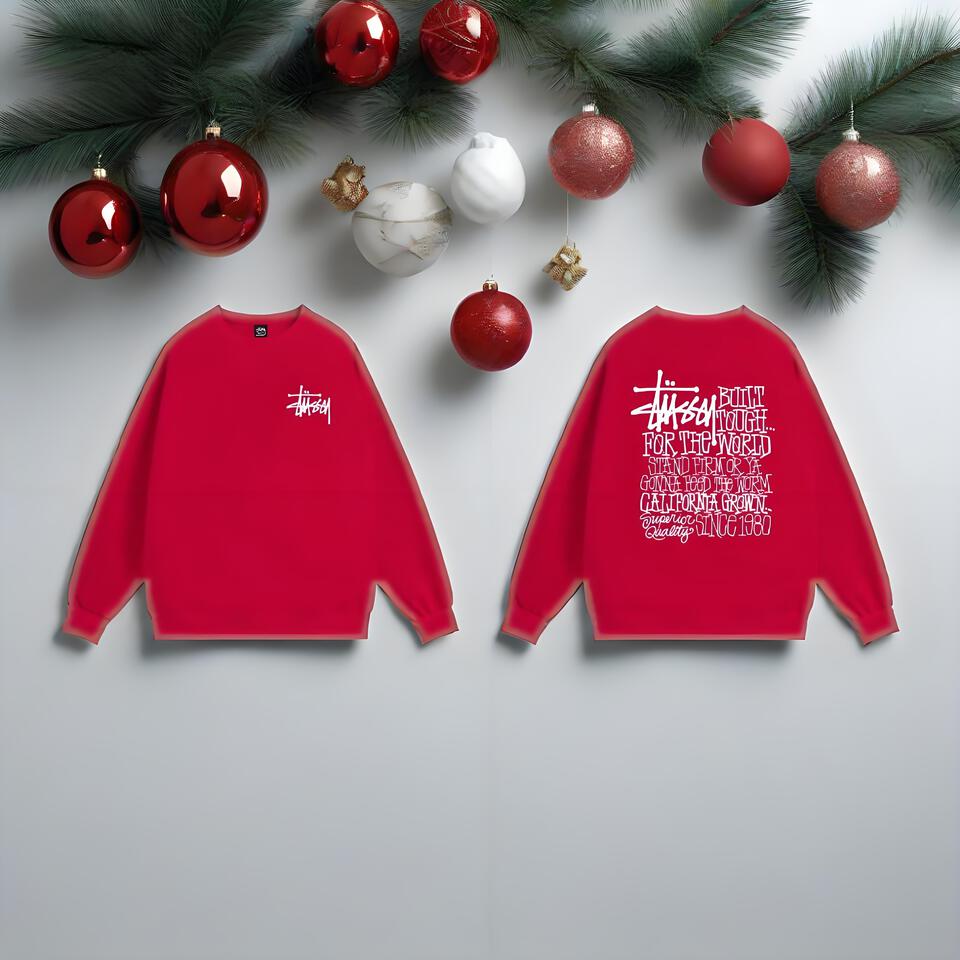 Stussy Red Cotton Crewneck Loose Fit Sweatshirt