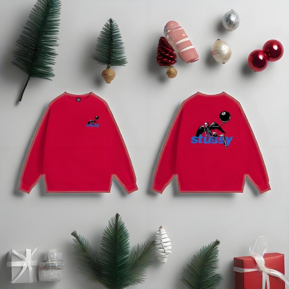 Stussy Red Cotton Crewneck Sweatshirt Unisex Streetwear