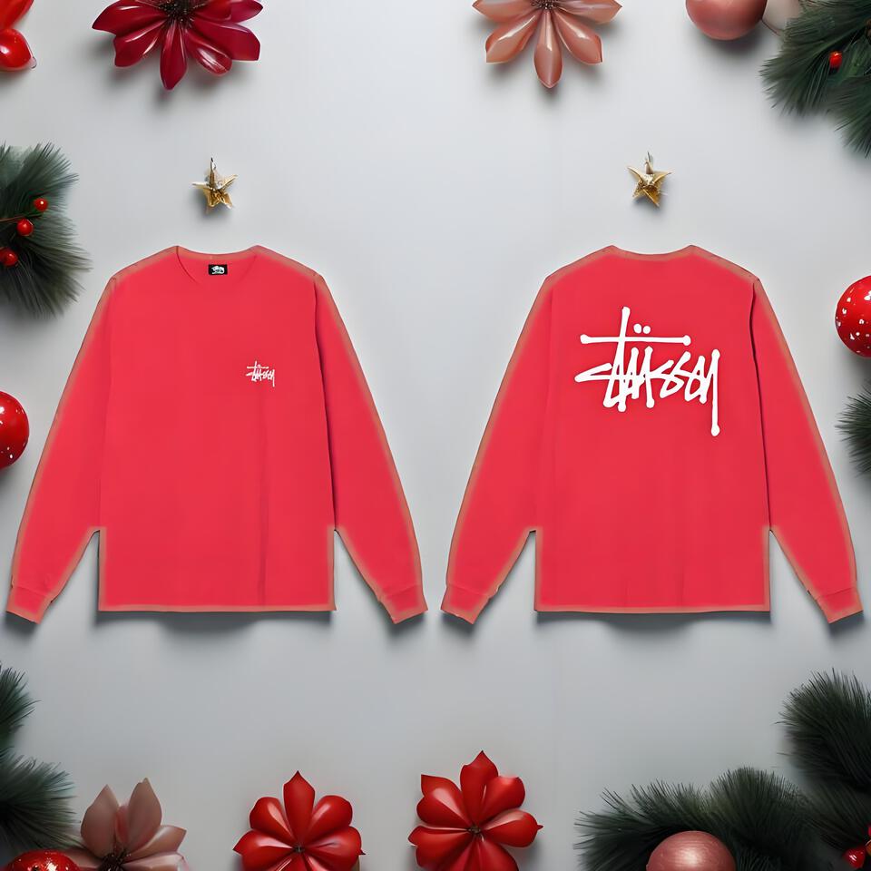 Stussy Red Cotton Street Style Long Sleeve T-Shirt