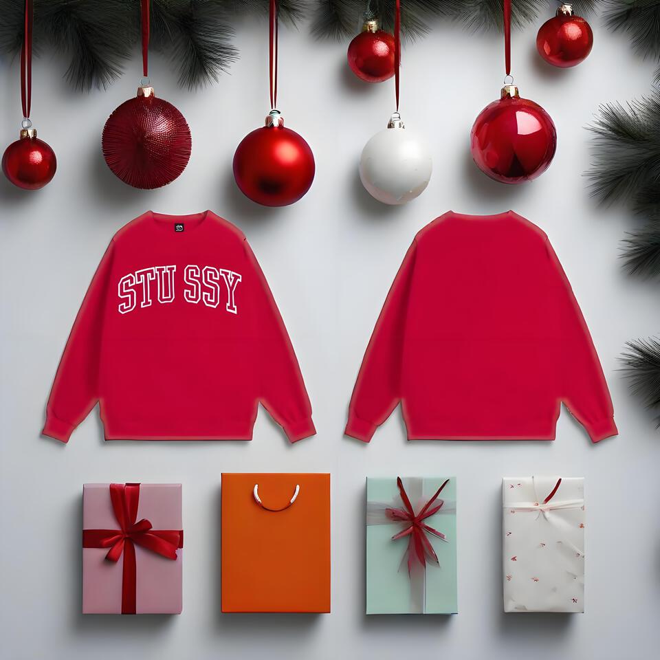 Stussy Red Crewneck Cotton Streetwear Hoodie