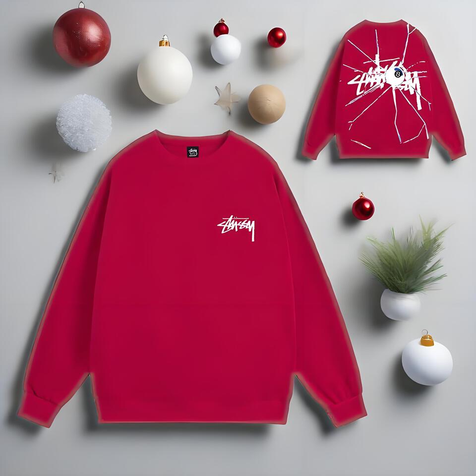 Stussy Red Crewneck Sweatshirt Unisex Graffiti Streetwear Cotton