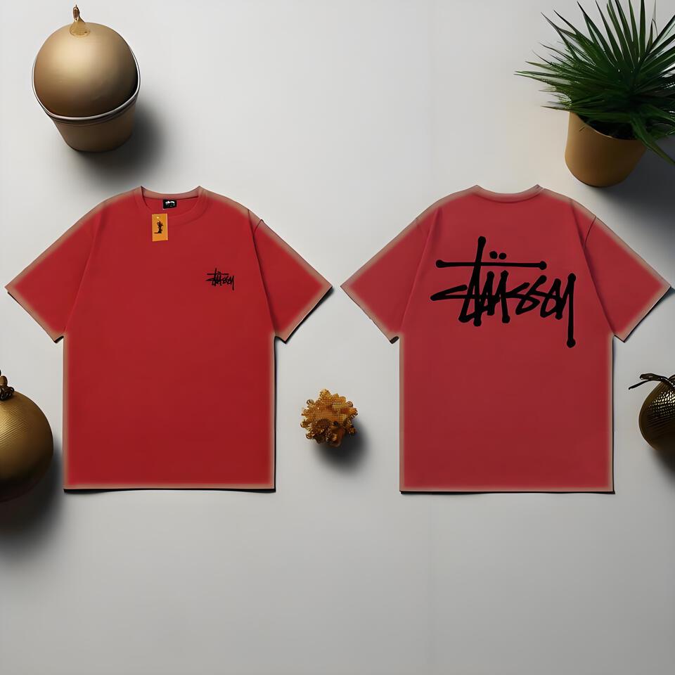 Stussy Red Loose Cotton T-Shirt Street Graffiti Style