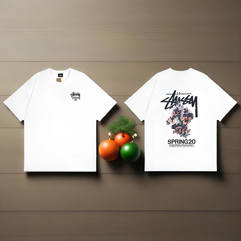 Stussy Spring Floral Graffiti Loose White Tee