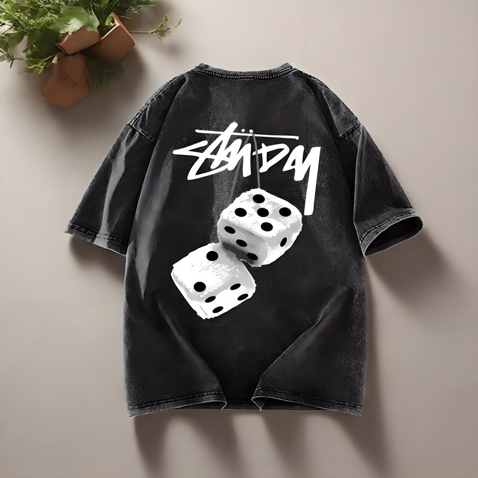 Stussy Washed Black Cotton Oversized Short Sleeve T-Shirt