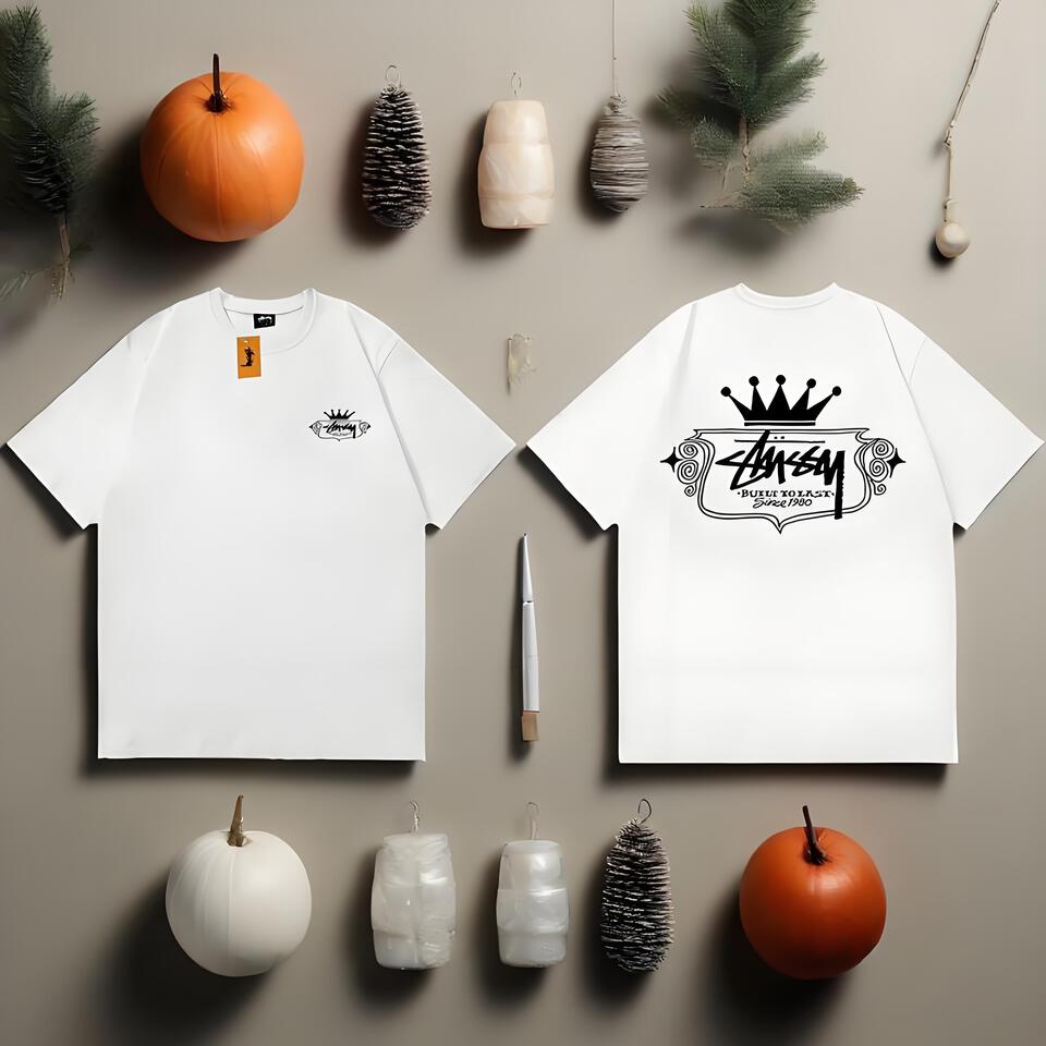 Stussy White Cotton Crew Neck T-Shirt Unisex Streetwear